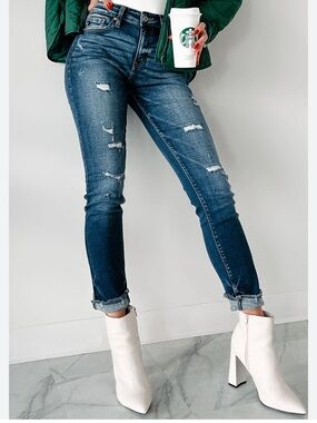 Silver Jeans Women's Distressed Dark Blue Boyfriend Jeans